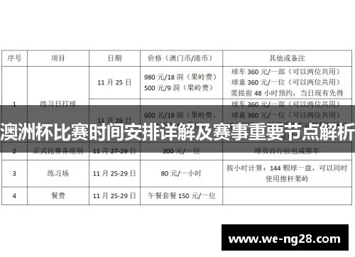 澳洲杯比赛时间安排详解及赛事重要节点解析